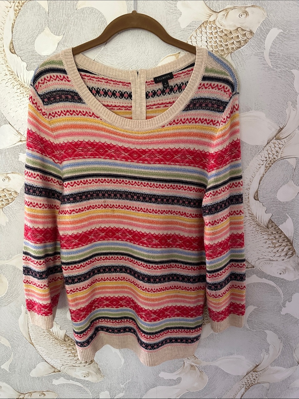 Talbots Multicolor Striped Crewneck Sweater - Red, Pink, Blue & Yellow